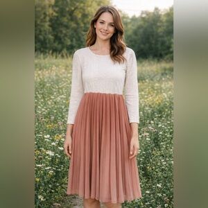 Elegant White and Pink Pleated Dress